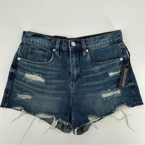 Blank NYC The Barrow Distressed Vintage High-Rise Cutoff Medium Wash Jean Shorts